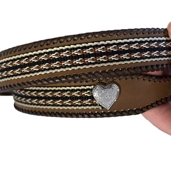 Western Belt with Heart Shaped Conchos Womens XL Brown and Tan Silver Buckle - Picture 3 of 11